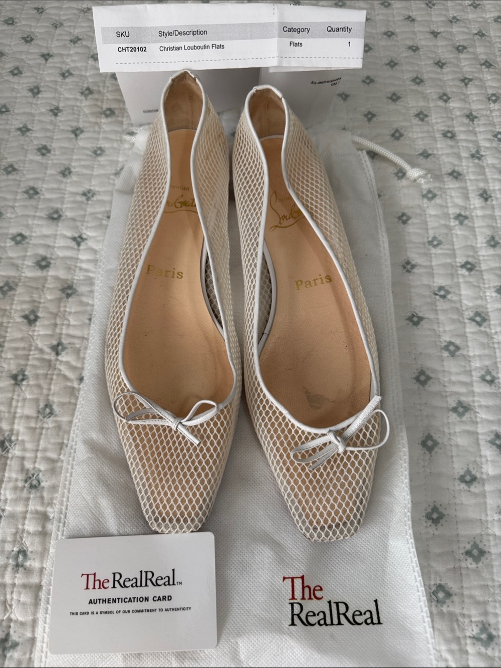 Christian Louboutin White Mesh and Leather Baladi Elba Bow Ballet Flats